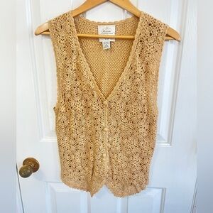 Vintage Floral Crochet  Knit Vest Size XS  Scalloped Cottage Granny